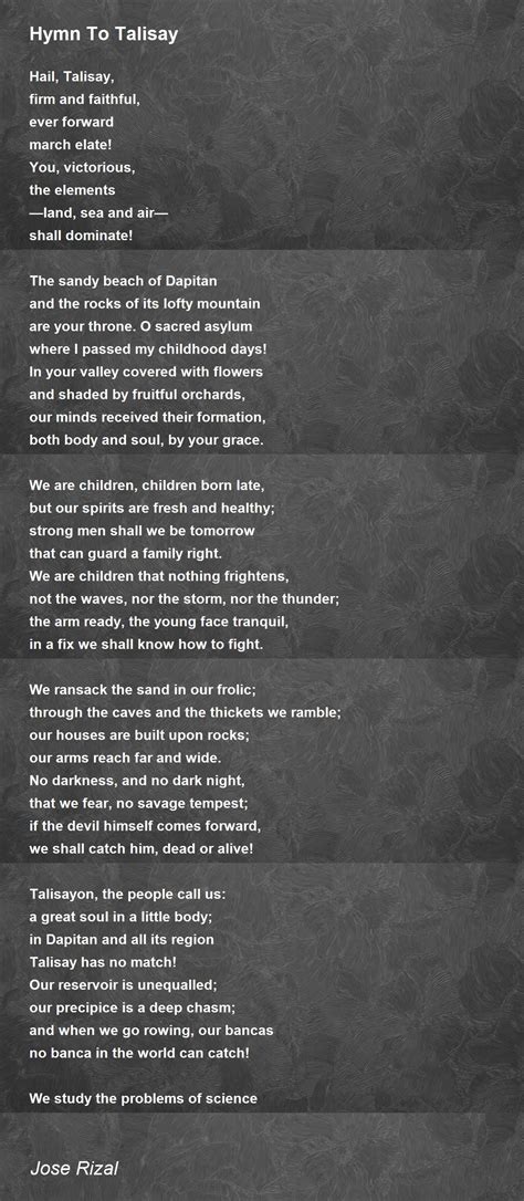hymn to talisay|Imno sa Talisay (Tula ni Jose Rizal) .